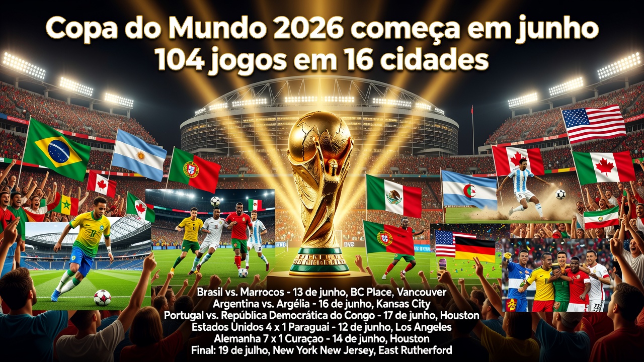 Copa do Mundo 2026 começa em junho com 104 jogos em 16 cidades