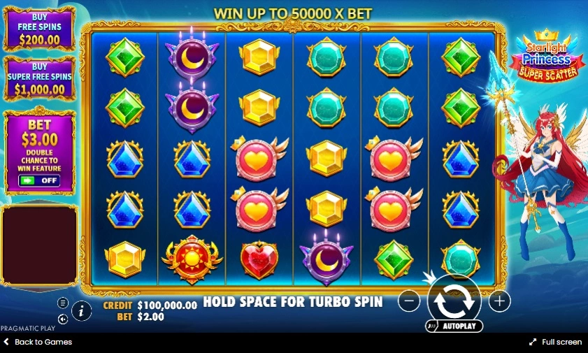 Starlight Princess Super Scatter symbols and multipliers