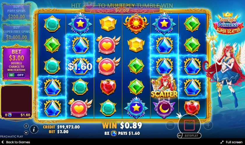 Starlight Princess Super Scatter bonus and free spins