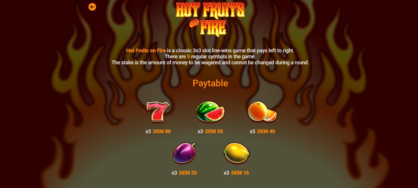 Paytable and winning combinations