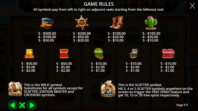 Paytable and winning combinations